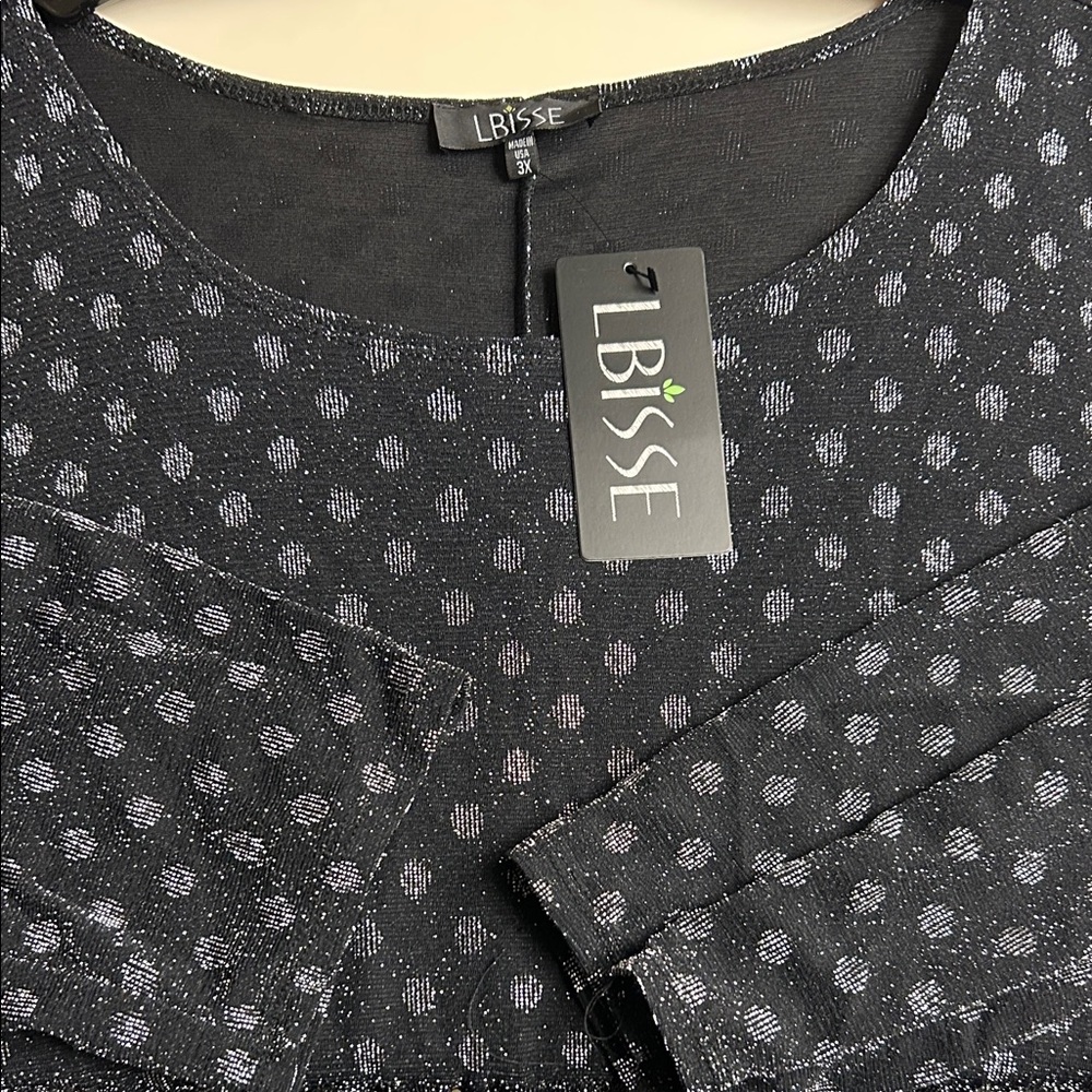 LBisse Black and Silver Polka Dot Dress 3X